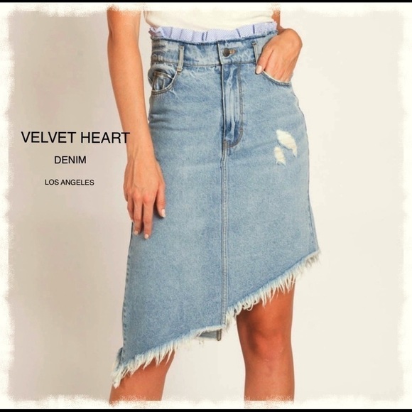 VELVET HEART Assymetrical Distressed Denim Skirt - Picture 1 of 8